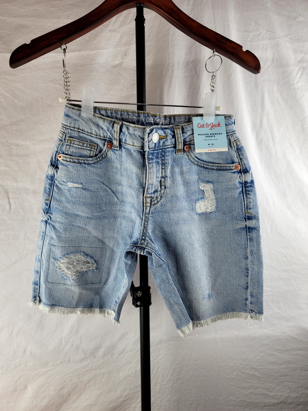 NWT Cat & Jack Girls Distressed Light Wash Bermuda Denim Shorts M (8)